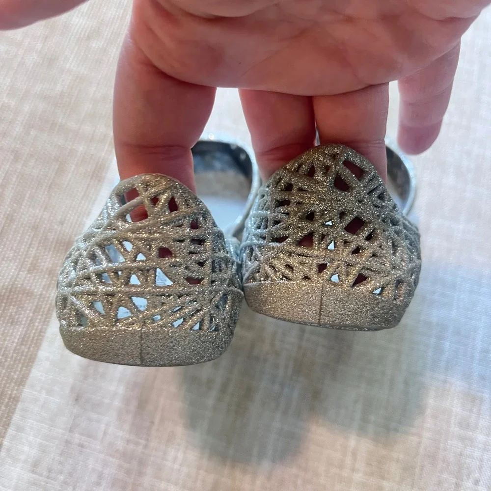 Mel by Melissa Campana Zig Zag Silver Glitter Jelly Ballet Flats Kids Size 3